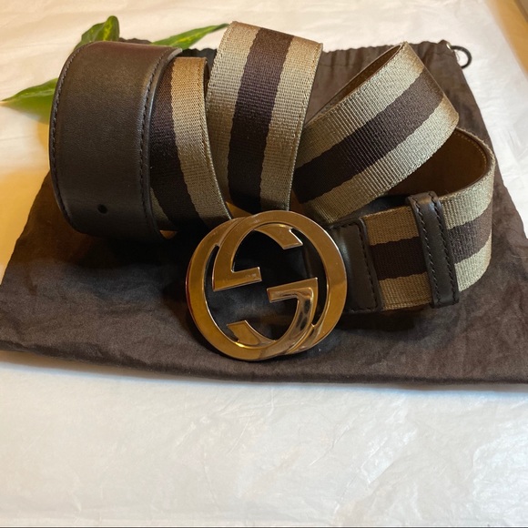 ❌SOLD❌Gucci Canvas & Leather Men’s Double G Belt - Picture 4 of 9